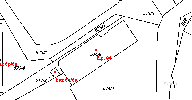 Bohdalovice 84, Velké Hamry na parcele st. 514/8 v KÚ Bohdalovice, Katastrální mapa