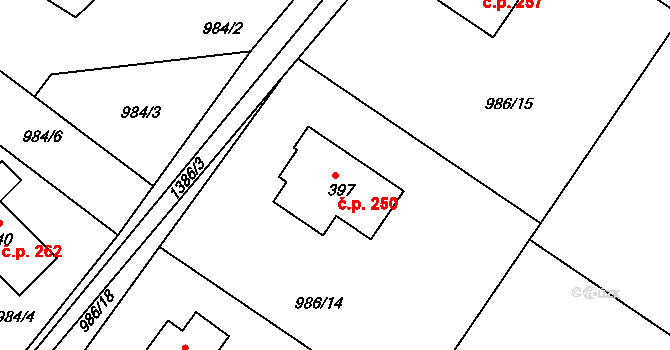 Pihel 250, Nový Bor na parcele st. 397 v KÚ Pihel, Katastrální mapa