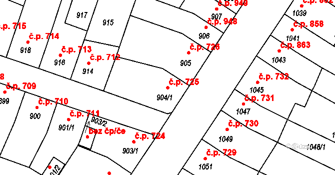Benešov 725 na parcele st. 904/1 v KÚ Benešov u Prahy, Katastrální mapa