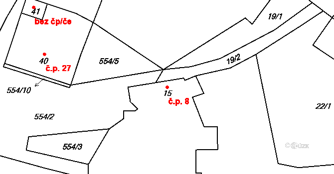 Mutyněves 8, Blažejov na parcele st. 15 v KÚ Mutyněves, Katastrální mapa