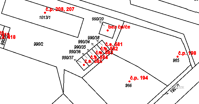 Bechyně 582 na parcele st. 990/34 v KÚ Bechyně, Katastrální mapa