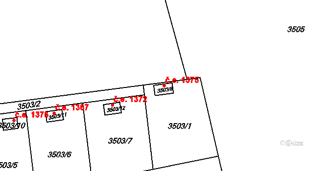 Kuřim 1375 na parcele st. 3503/8 v KÚ Kuřim, Katastrální mapa