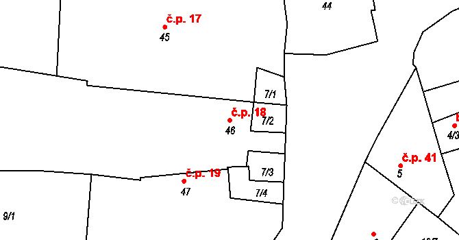 Cerhonice 18 na parcele st. 46 v KÚ Cerhonice, Katastrální mapa