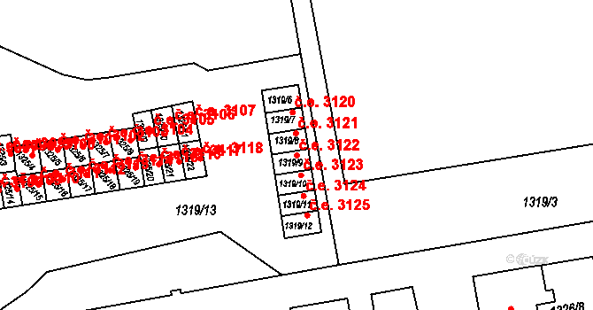 Prostřední Suchá 3122, Havířov na parcele st. 1319/9 v KÚ Prostřední Suchá, Katastrální mapa