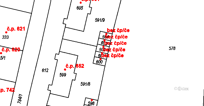 Mohelnice 38981297 na parcele st. 601 v KÚ Mohelnice, Katastrální mapa