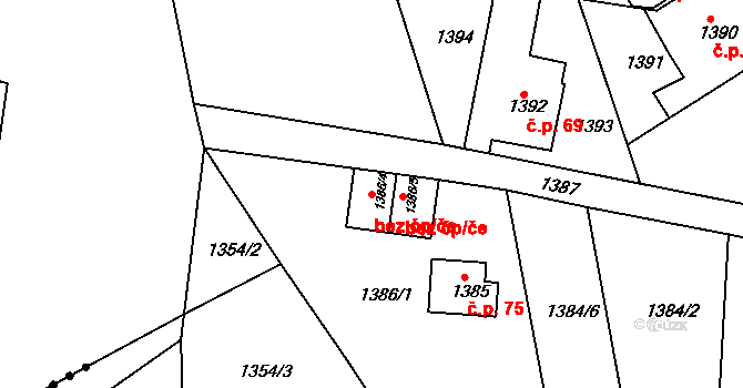 Těšovice 44390297 na parcele st. 1386/4 v KÚ Těšovice, Katastrální mapa