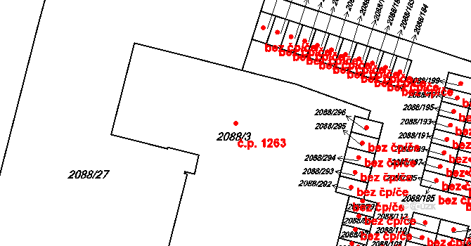 Hlučín 1263 na parcele st. 2088/3 v KÚ Hlučín, Katastrální mapa