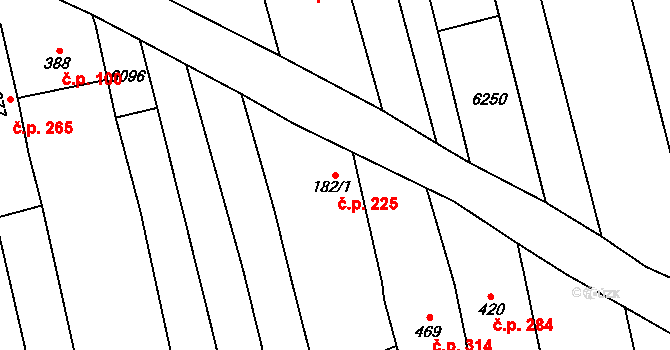 Popovice 225 na parcele st. 182/1 v KÚ Popovice u Uherského Hradiště, Katastrální mapa