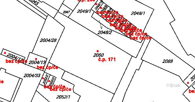 Pražské Předměstí 171, Vysoké Mýto na parcele st. 2050 v KÚ Vysoké Mýto, Katastrální mapa