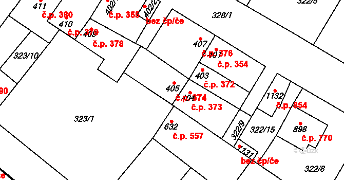 Kostelec nad Labem 374 na parcele st. 405 v KÚ Kostelec nad Labem, Katastrální mapa