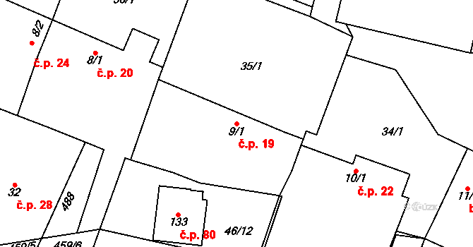 Libeň 19, Libeř na parcele st. 9/1 v KÚ Libeň u Libeře, Katastrální mapa