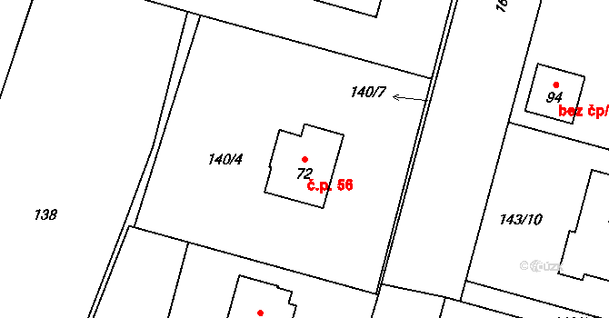 Chotěmice 56 na parcele st. 72 v KÚ Chotěmice, Katastrální mapa