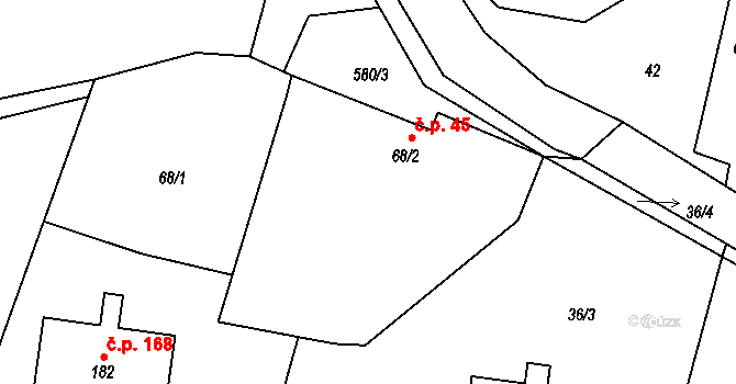 Stádlec 45 na parcele st. 68/2 v KÚ Stádlec, Katastrální mapa