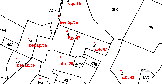 Velešice 47, Pačejov na parcele st. 4 v KÚ Velešice u Pačejova, Katastrální mapa