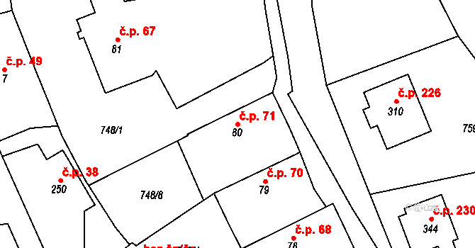Dnešice 71 na parcele st. 80 v KÚ Dnešice, Katastrální mapa