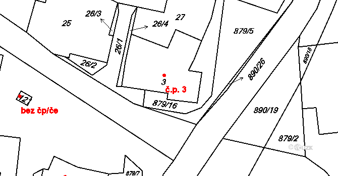 Louka 3, Vrbatův Kostelec na parcele st. 3 v KÚ Louka u Vrbatova Kostelce, Katastrální mapa