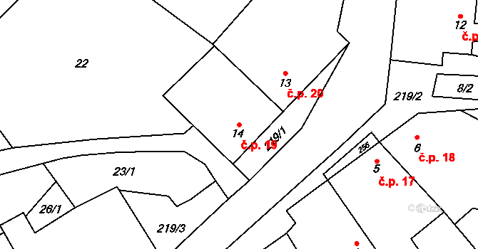 Rumberk 19, Deštná na parcele st. 14 v KÚ Rumberk, Katastrální mapa