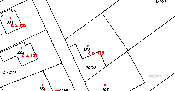 Palonín 113 na parcele st. 152 v KÚ Palonín, Katastrální mapa