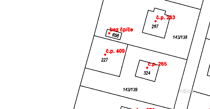 Úhonice 409 na parcele st. 227 v KÚ Úhonice, Katastrální mapa