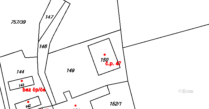 Jerlochovice 47, Fulnek na parcele st. 150 v KÚ Jerlochovice, Katastrální mapa