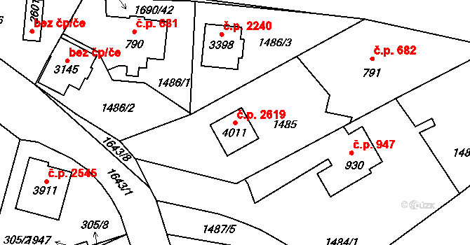 Říčany 2619 na parcele st. 4011 v KÚ Říčany u Prahy, Katastrální mapa