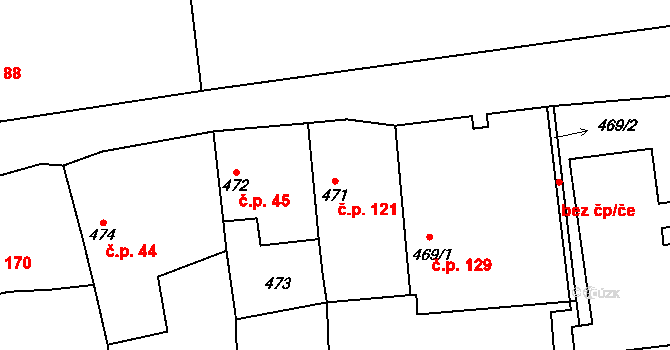 Rynholec 121 na parcele st. 471 v KÚ Rynholec, Katastrální mapa