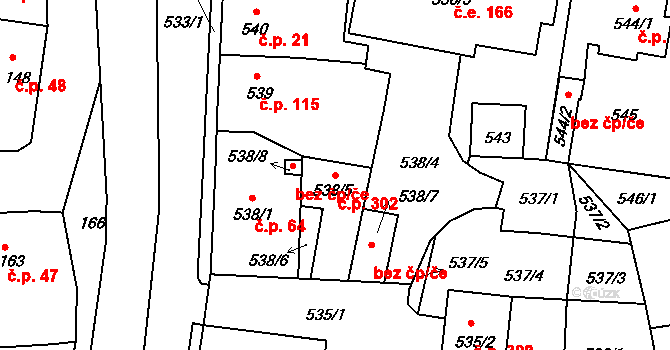 Velké Březno 302 na parcele st. 538/5 v KÚ Velké Březno, Katastrální mapa
