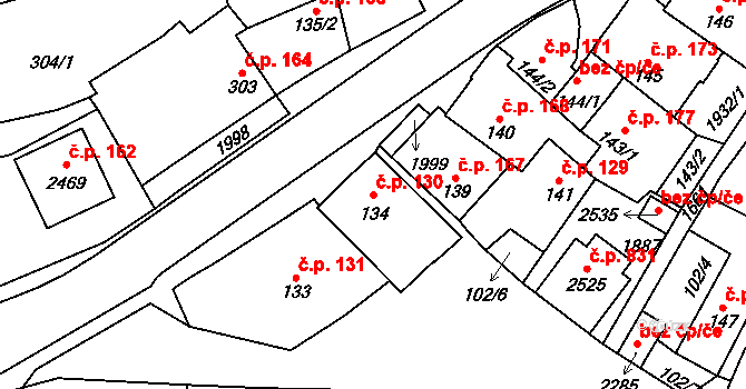 Přibyslav 130 na parcele st. 134 v KÚ Přibyslav, Katastrální mapa