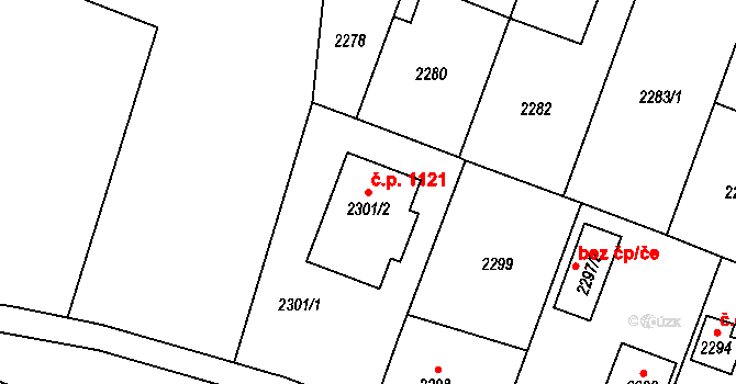 Hloubětín 1121, Praha na parcele st. 2301/2 v KÚ Hloubětín, Katastrální mapa