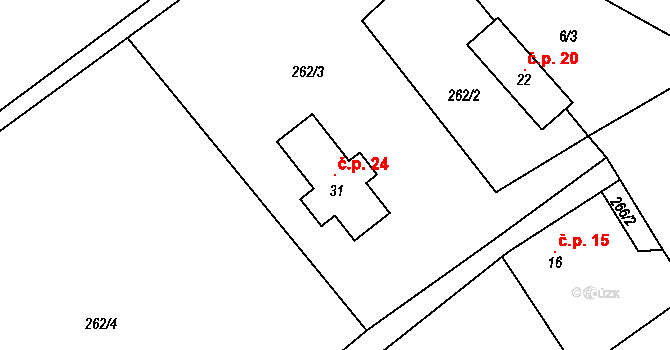 Macourov 24, Žižkovo Pole na parcele st. 31 v KÚ Macourov, Katastrální mapa