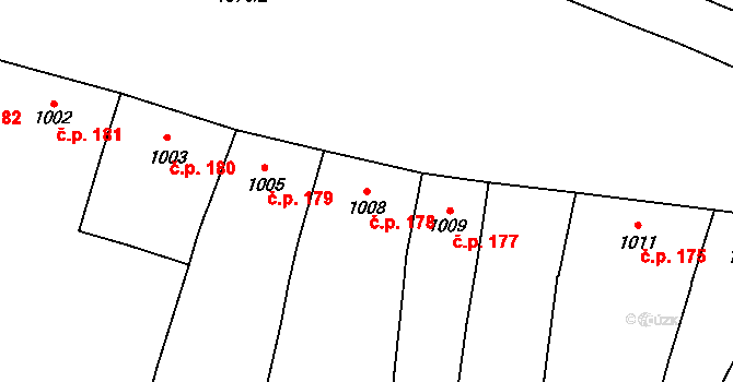 Podivín 178 na parcele st. 1008 v KÚ Podivín, Katastrální mapa