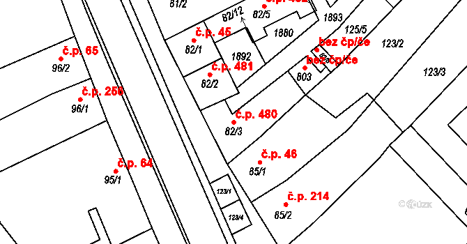 Kvasice 480 na parcele st. 82/3 v KÚ Kvasice, Katastrální mapa