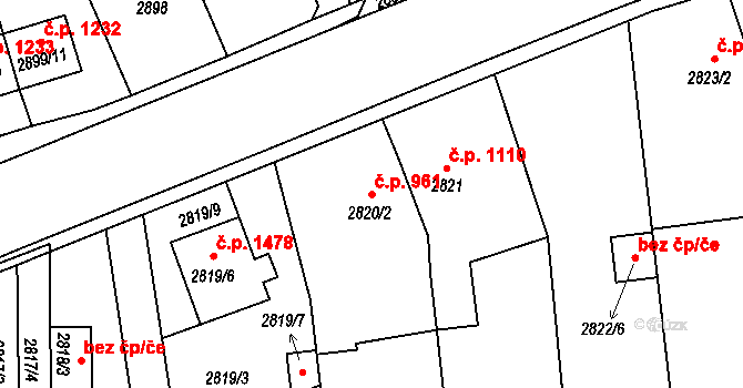 Holešov 961 na parcele st. 2820/2 v KÚ Holešov, Katastrální mapa