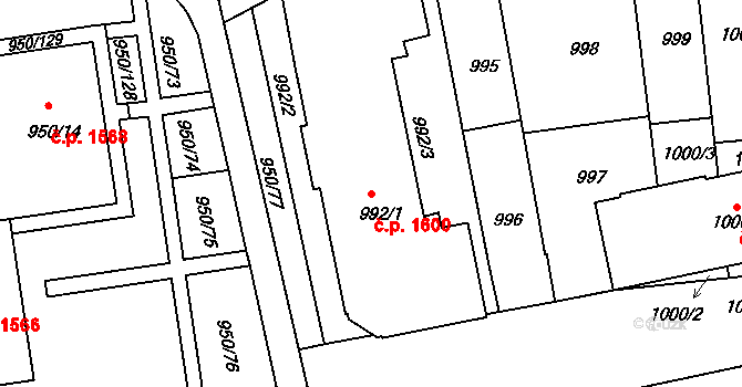 Holešov 1600 na parcele st. 992/1 v KÚ Holešov, Katastrální mapa