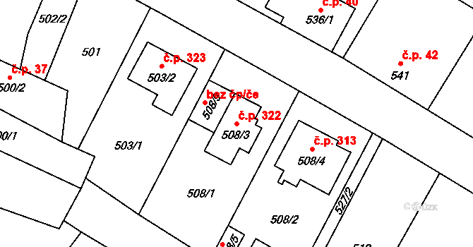 Šanov 322 na parcele st. 508/3 v KÚ Šanov nad Jevišovkou, Katastrální mapa