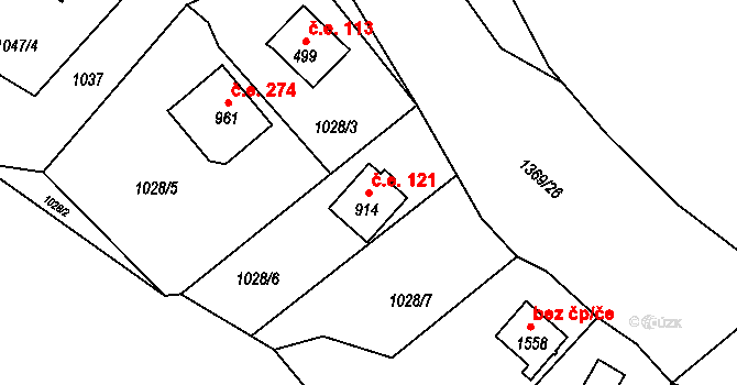 Vranov nad Dyjí 121 na parcele st. 914 v KÚ Vranov nad Dyjí, Katastrální mapa