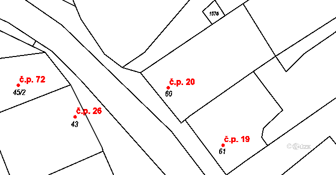 Malhotice 20 na parcele st. 60 v KÚ Malhotice, Katastrální mapa