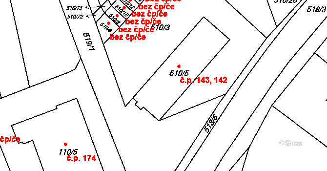 Želatovice 142,143 na parcele st. 510/5 v KÚ Želatovice, Katastrální mapa