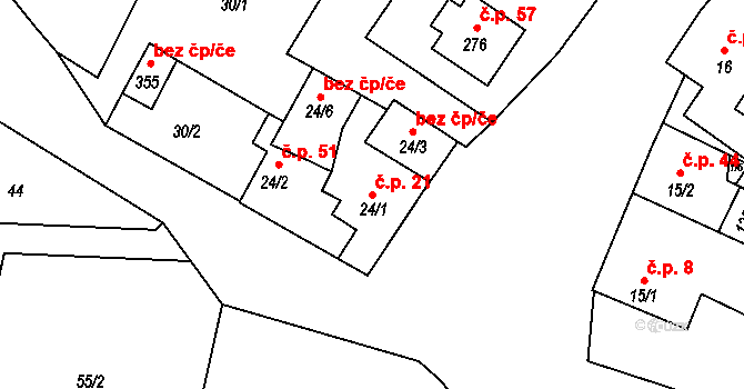 Doudleby 21 na parcele st. 24/1 v KÚ Doudleby, Katastrální mapa