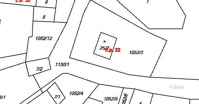 Beranovka 22, Teplá na parcele st. 25/2 v KÚ Beranovka, Katastrální mapa