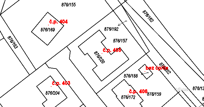 Stonařov 405 na parcele st. 876/220 v KÚ Stonařov, Katastrální mapa