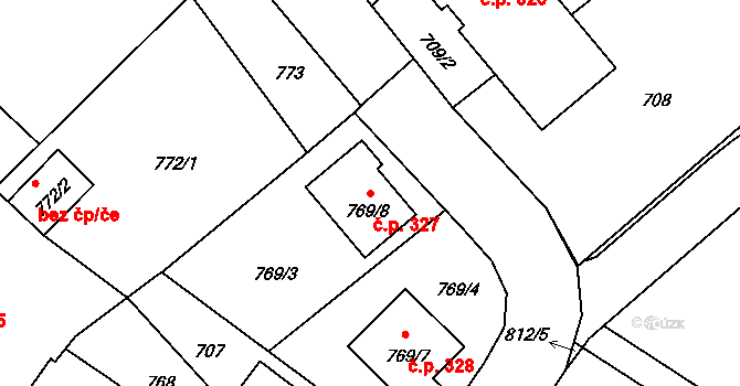 Stonařov 327 na parcele st. 769/8 v KÚ Stonařov, Katastrální mapa