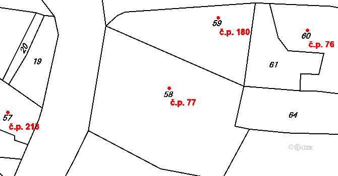 Krmelín 77 na parcele st. 58/1 v KÚ Krmelín, Katastrální mapa