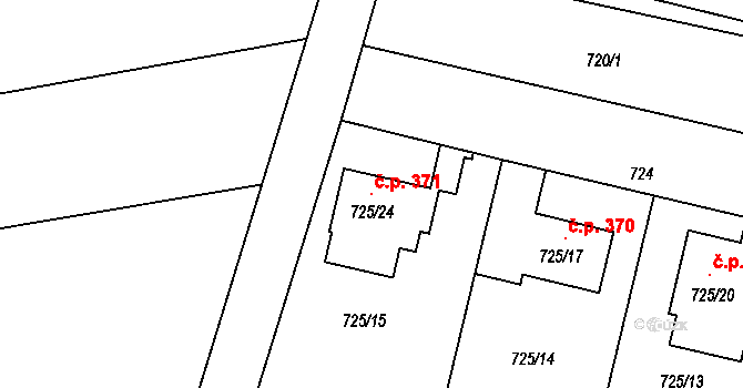 Heršpice 371 na parcele st. 725/24 v KÚ Heršpice, Katastrální mapa