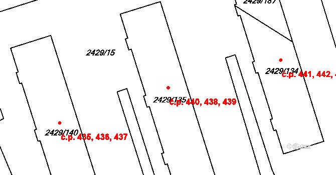 Dačice V 438,439,440, Dačice na parcele st. 2429/135 v KÚ Dačice, Katastrální mapa