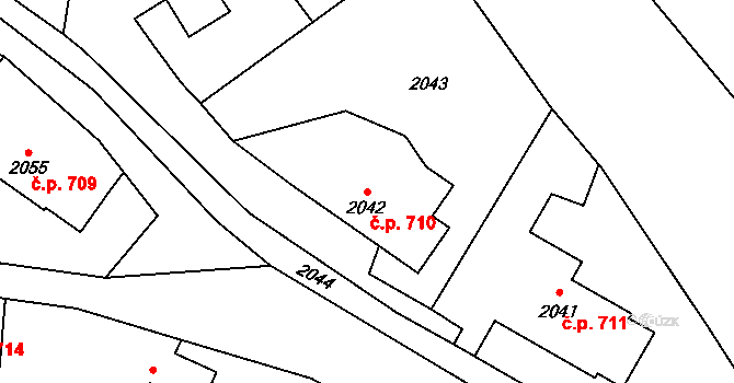 Raspenava 710 na parcele st. 2042 v KÚ Raspenava, Katastrální mapa