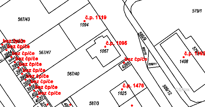 Blansko 1095 na parcele st. 1067 v KÚ Blansko, Katastrální mapa