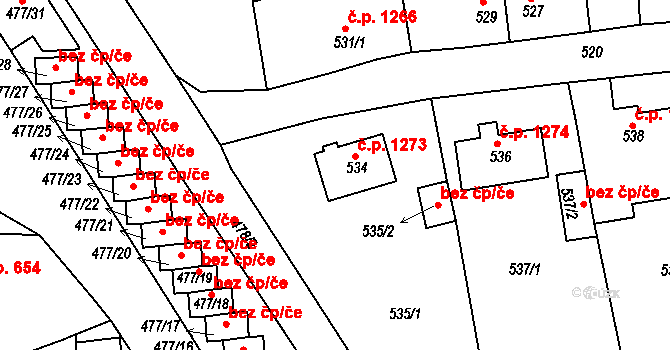 Tachov 1273 na parcele st. 534 v KÚ Tachov, Katastrální mapa