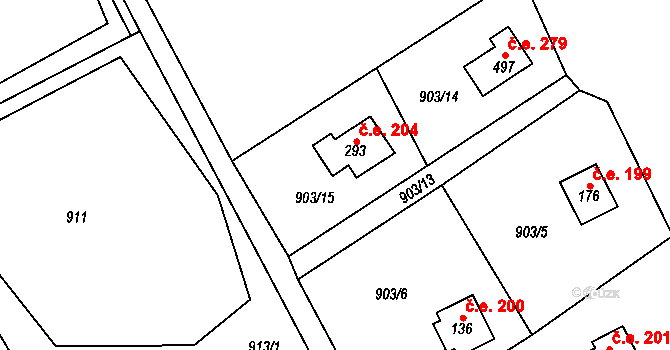 Chvalčov 204 na parcele st. 293 v KÚ Chvalčov, Katastrální mapa