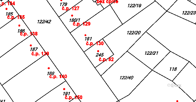 Žalkovice 52 na parcele st. 245 v KÚ Žalkovice, Katastrální mapa